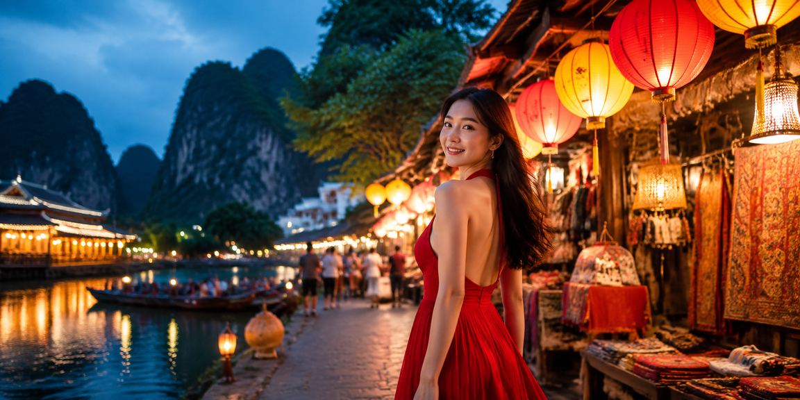 Người chơi tại chợ đêm Ninh Bình xem khuyến mãi đăng ký trên điện thoại