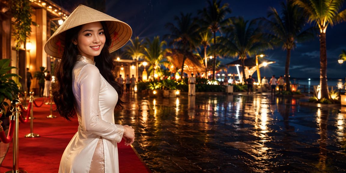 Người chơi cá cược tại Phú Quốc đội nón lá bên bờ biển xanh